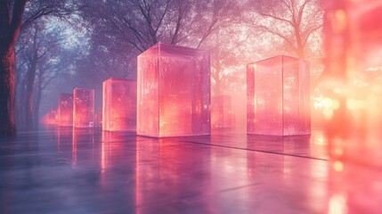 Aufkleber - Surreal Floating Translucent Squares with Pastel Colors and Dreamy Backlighting