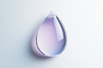 Poster - Clear water droplet with soft purple hue resting on a smooth surface in bright light. Generative AI