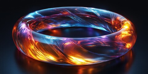 Poster - Iridescent Metallic Ring with Reflections and Soft Lighting on Dark Background