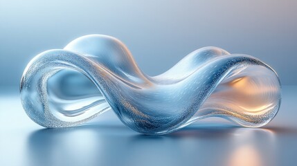 Aufkleber - Abstract Iridescent Liquid Sculpture 3D Render with Wavy Shapes and Smooth Curves in Pastel Blue Background