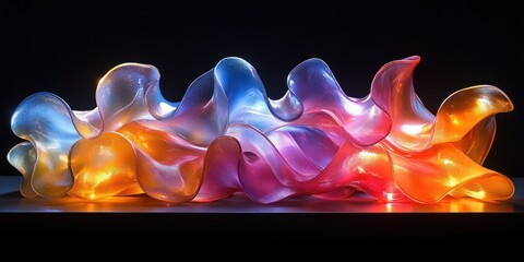 Aufkleber - Futuristic Abstract Glass Sculpture with Neon Lighting Fluid Shapes and Curves