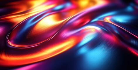 Poster - Iridescent Metal Curves Futuristic 3D Render Dramatic Reflections on Black Background