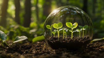 Wall Mural - Seedlings in Spherical Enclosure in Forest Setting