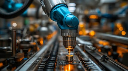 Poster - Robotic arm performing precision assembly on a production line.