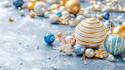 Wall Mural - Elegant Christmas Ornaments  Gold  Silver  Blue   White Baubles