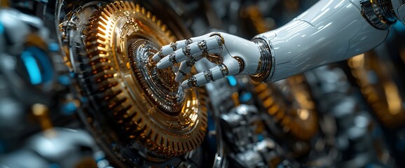 Poster - Robotic hand interacting with complex machinery.