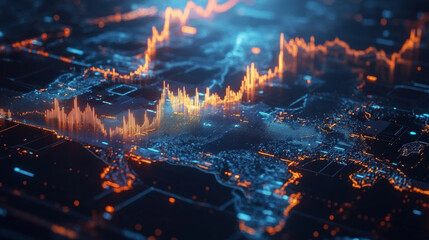 Poster - Futuristic finance visualization with blue tones and glowing data