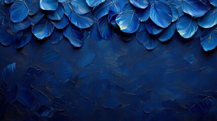 Abstract blue paint texture with leaf shapes.