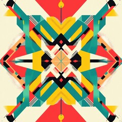 Fototapete - Colorful abstract geometric pattern showcasing vibrant shapes and lines in a symmetrical design. Generative AI