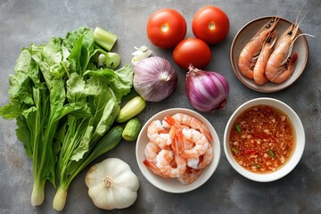 Poster - Thai dish with shrimp paste sauce and vegetables