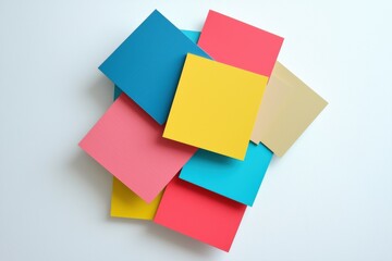 Poster - Colorful sticky notes arranged in an artistic pattern on a white background showcasing creativity and organization. Generative AI