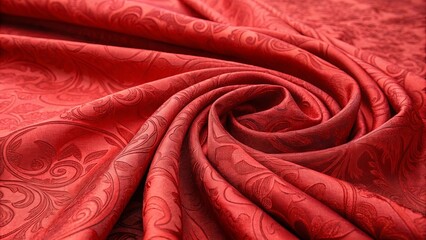 Poster - A red fabric with a floral pattern is rolled up