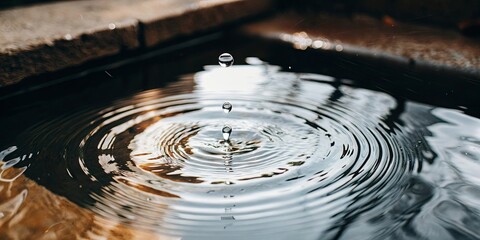 Poster - a drop of water falls into a body of water, creating a ripple effect