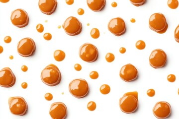 Wall Mural - Top view of caramel candies in creamy butterscotch sauce