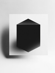 Leinwandbilder - Three dimensional black hexagonal shape on white background with shadow effect creating a minimalist visual contrast. Generative AI