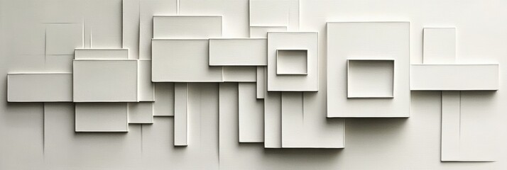 Poster - Contemporary wall design featuring layered geometric shapes in neutral tones for modern interior decor. Generative AI