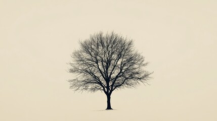 Poster - Lonely tree standing against a pale backdrop during winter. Generative AI