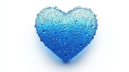 Wall Mural - blue heart shape with water droplets on white background for love and emotion concepts