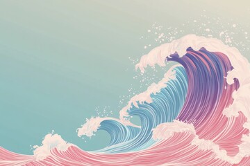 Aufkleber - Colorful ocean waves crashing against a serene sky at sunset with intricate patterns and textures. Generative AI