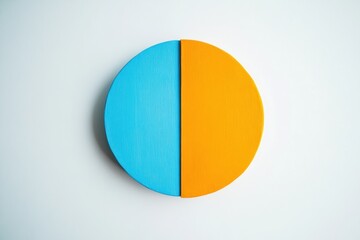 Poster - Colorful wooden circle split in half showcasing blue and orange hues on a plain background. Generative AI