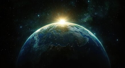 Wall Mural - stunning cosmic landscape of earth from space with vibrant blue and green hues and a dramatic sunris