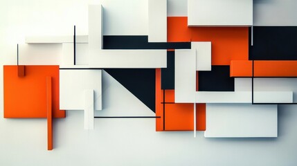 Fototapete - Abstract wall art featuring geometric shapes in red, black, and white with a modern design displayed in a contemporary setting. Generative AI