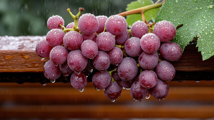 Wall Mural - Fresh grapes glistening with morning dew on vine, showcasing nature beauty