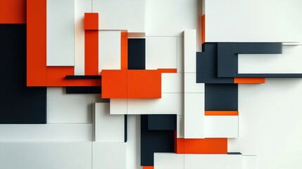 Aufkleber - Geometric abstract design featuring a mix of black, white, and orange shapes on a contemporary wall. Generative AI