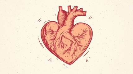 Aufkleber - Hand drawn artistic representation of a heart with detailed anatomy and vibrant colors for creative expression. Generative AI