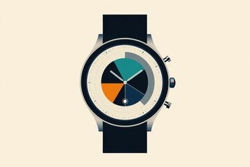 abstract vector illustration of smartwatch design featuring colorful interface elements on a minimal