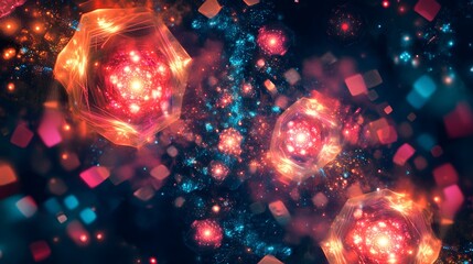 Poster - Dynamic fractal patterns digital realm abstract art cosmic environment close-up view visual exploration
