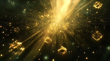 Poster - Illuminating digital explosion abstract space motion graphics dark background close-up creative visualization
