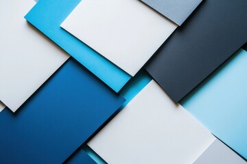 Leinwandbilder - Various sheets of colorful paper arranged in a pattern with shades of blue, gray, and white for creative projects. Generative AI