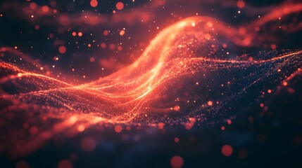 Poster - Dynamic wave of glowing particles abstract visualization digital art dark background close-up view energy concept