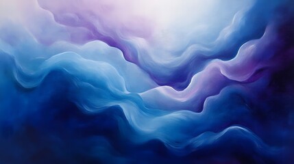 Poster - Abstract waves in blue and purple digital art seascape modern atmospheric tranquil vibes