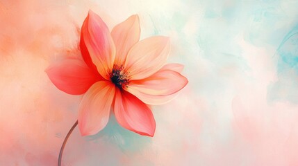 Poster - Vibrant pink flower with soft pastel background creating a calming visual effect in floral art. Generative AI