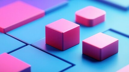 Poster - A vibrant close-up of geometric shapes in pink and blue tones, showcasing modern design elements and a playful composition.