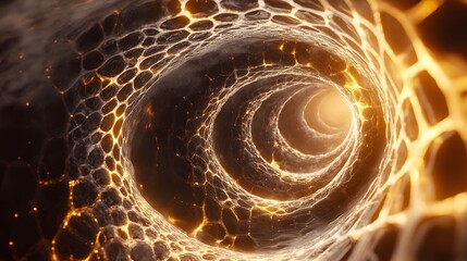 Poster - Exploring the golden spiral patterns abstract digital art cosmic environment close-up view futuristic concept