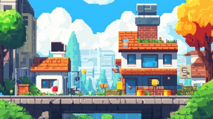 Poster - Game design concept with a pixelated level-up screen, colorful retro elements, and a nostalgic gaming vibe.