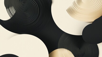 Wall Mural - Artistic composition of spirals and circles in black and cream colors creating a dynamic pattern. Generative AI