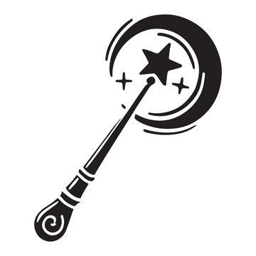 The Wand of Wishing Silhouette Vector Illustration, Solid White Background.