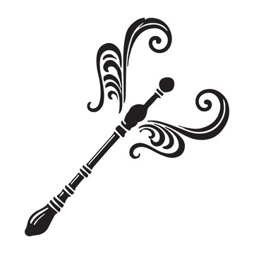 The Wand of Wishing Silhouette Vector Illustration, Solid White Background.