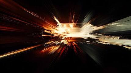 Poster - Dynamic light trails showcase urban cityscape digital art dark environment wide angle view futuristic concept