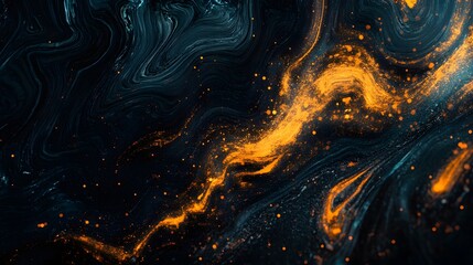 Poster - Dynamic orange swirl abstract art digital creation vivid colors dark background artistic viewpoint creative expression