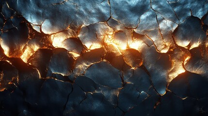 Poster - The image showcases a textured surface with glowing cracks, creating a mesmerizing interplay of light and dark.