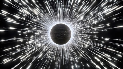 Poster - Explosive cosmic energy emanating from a black sphere digital art dark background abstract concept