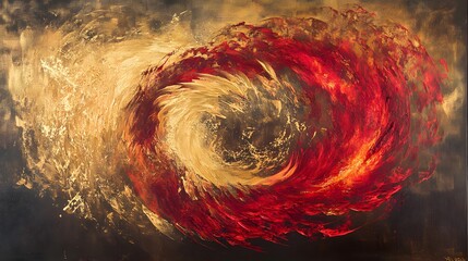 Poster - Dynamic red and gold swirl abstract art gallery display digital painting contemporary environment artistic perspective modern concept