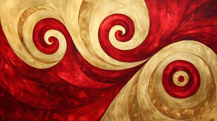 Poster - Dynamic swirls of red and gold abstract art contemporary style artistic environment close-up view visual harmony