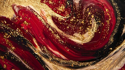 Poster - Dynamic swirl of red and gold abstract art gallery digital art contemporary close-up luxury aesthetic