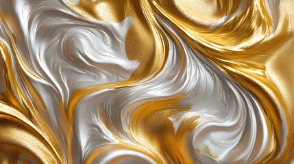 Fototapete - Dynamic gold and silver fluid abstract art digital creation contemporary style smooth textures vibrant colors